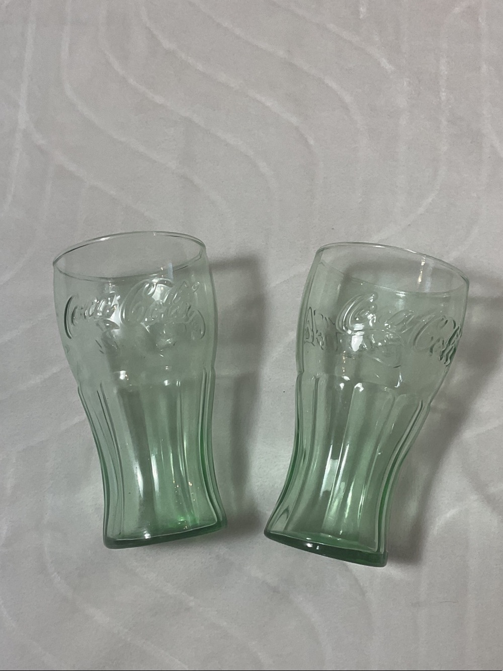 Coca Cola Georgia Green Embossed Glass Tumbler Pair
